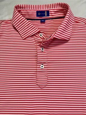 Men's Stitch Golf Brand Barclay Striped Pink WhiteGolf Polo Shirt - L